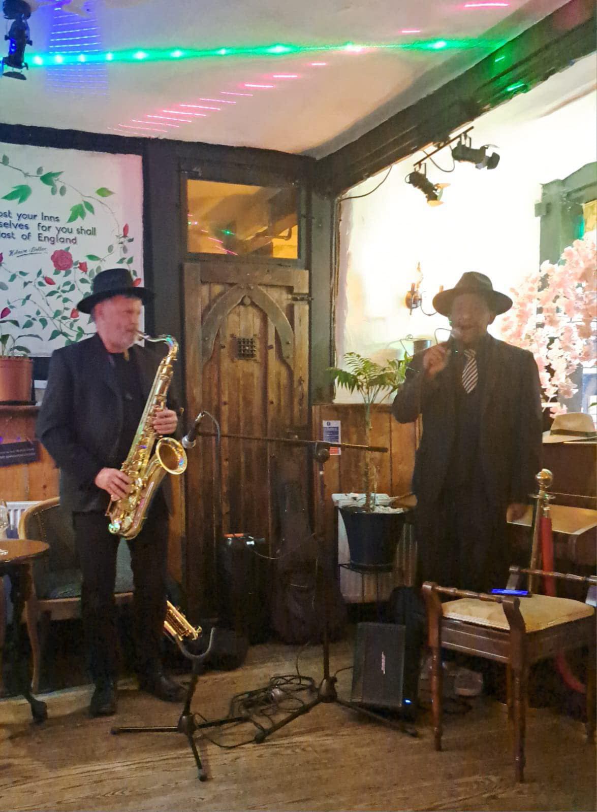 Performing with saxophonist